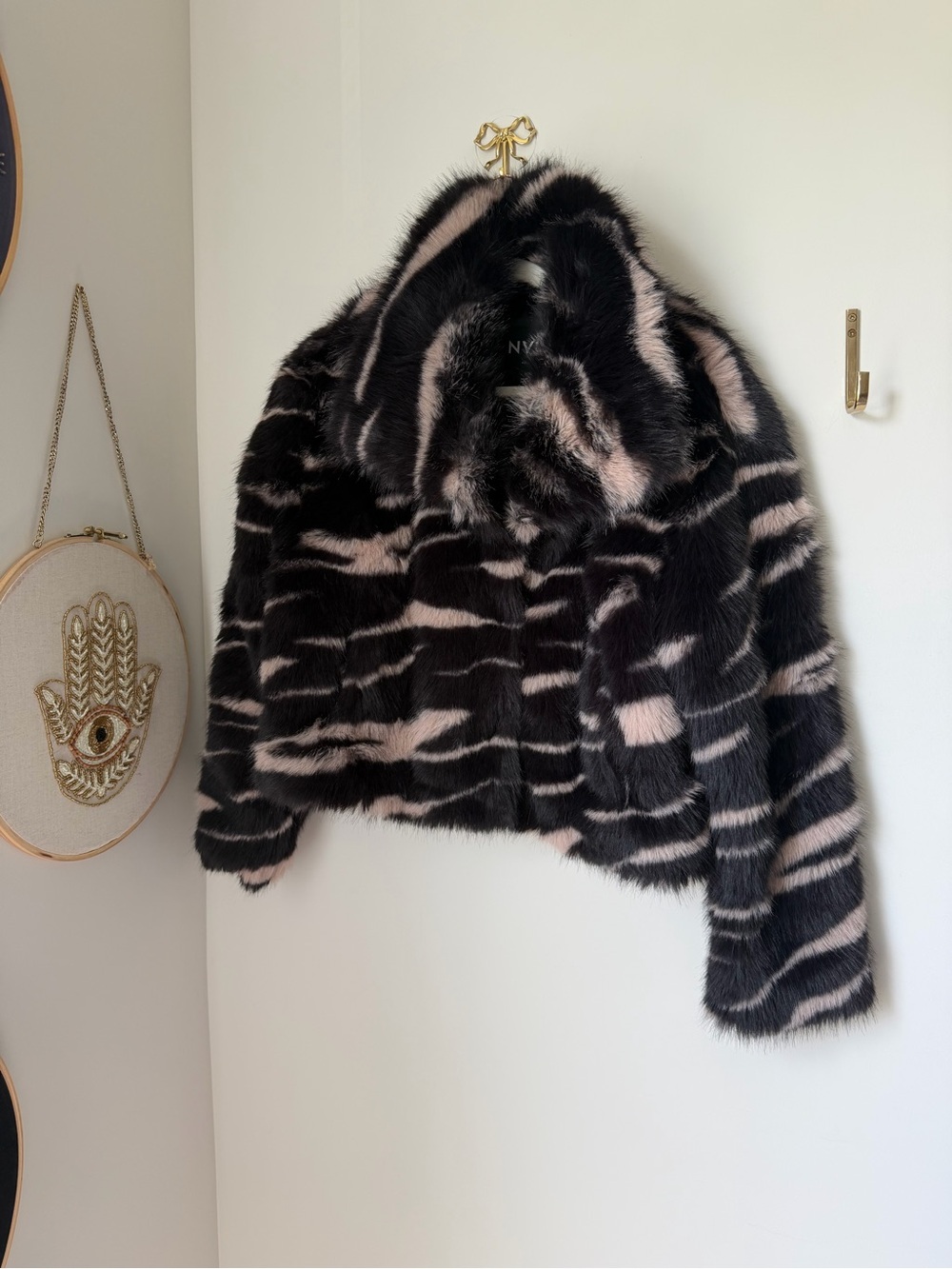 NVLT zebra stripes Faux Fur vegan Jacket